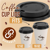 Coffee Cup Black Lids | 50 Pack | Fits 12 & 16 Oz Cups